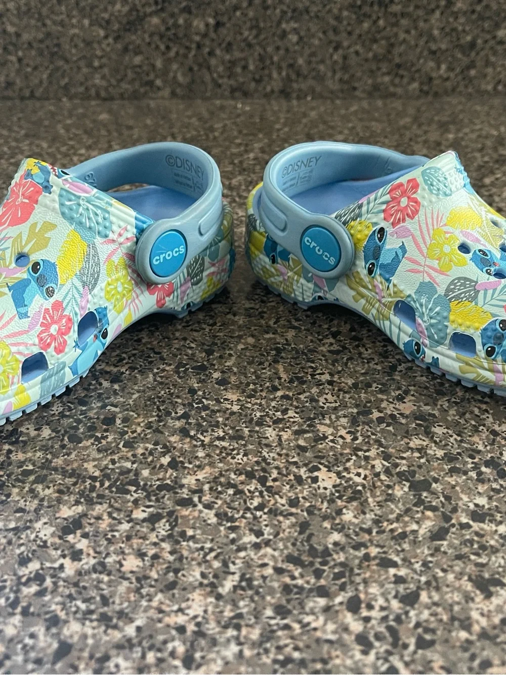 CROCS Size Kids 6 Blue Stitch Tropical Classic Clogs Travel Vacation Disney
